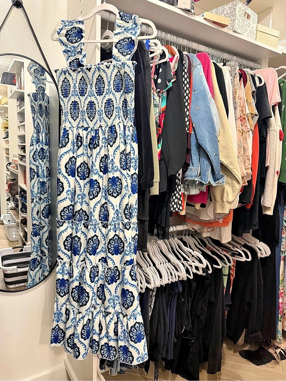 Melloday XL Blue & White Floral Smocked Tiered Maxi Dress